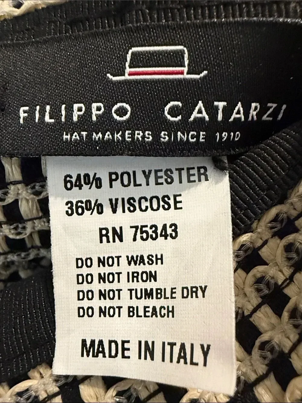 Filippo Catarzi Black Cream Woven Geometric Short Brim Bucket Hat NWOT
